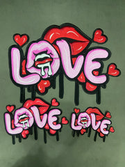 Dripping Love Lips Embroidered Patch – Streetwear Graffiti Applique Iron-On / Sew On for Jackets & Bags