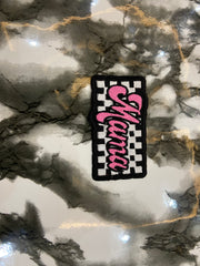 Retro Pink "Mama" Checkered Embroidered Patch – Trendy Trucker Hat Applique