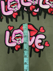 Dripping Love Lips Embroidered Patch – Streetwear Graffiti Applique Iron-On / Sew On for Jackets & Bags