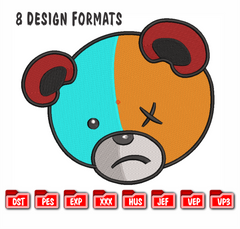 Edgy Sad Bear Machine Embroidery Design, 8 Sizes & 8 Formats