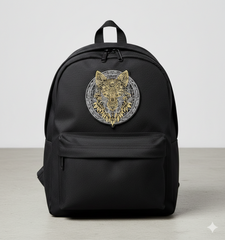 Large Wolf Embroidery Design – Gold & Black Biker Applique (Digital Download)
