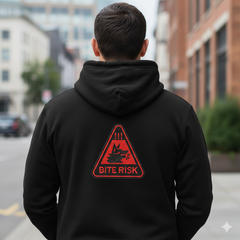 Bite Risk Wolf Warning Machine Embroidery Design – Triangle Patch Motif in 8 Sizes and Multiple Formats