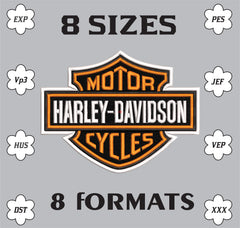 Harley Davidson Bar and Shield Logo Machine Embroidery Design, Classic American Motorcycle Embroidery File, 8 Sizes, 8 Formats