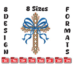 Christian Easter Cross Embroidery: Spring Flower Crucifix Design for Machine Stitching and Sublimation.