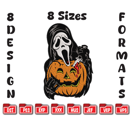 Ghostface Pumpkin Embroidery, Scream Halloween Machine File