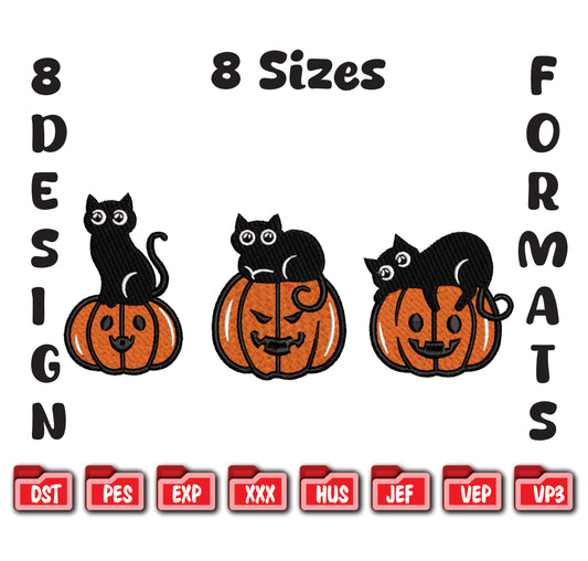 Halloween Black Cat Embroidery, Jack O Lantern Pumpkin Design