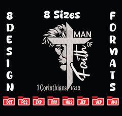 Man of Faith Lion Cross Embroidery Design, Christian Machine Embroidery File