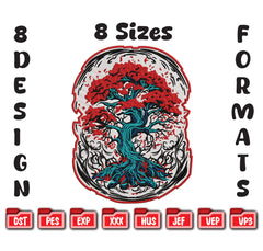Red Maple Bonsai Tree Machine Embroidery Design - Twisted Roots Zen Patch