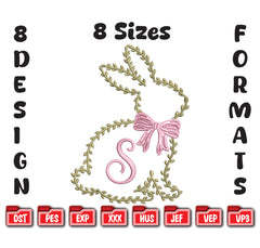 Floral Bunny Outline Embroidery – Spring Blossom Easter Rabbit Digital Machine Design