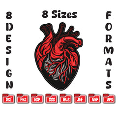 Anatomical Heart Embroidery Design, Human Heart PES, 16 Sizes BX File