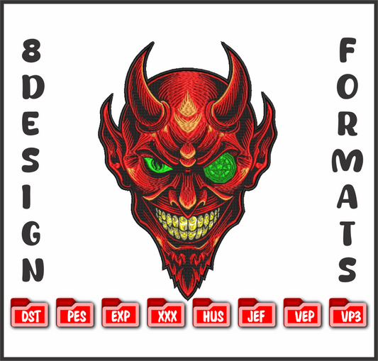 Red Devil Demon Machine Embroidery Design, Evil Ogre Monster Stitch File, 4 Sizes & 8 Formats