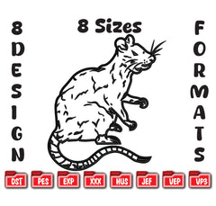 Rat Machine Embroidery Design, Rodent Line Art Embroidery File