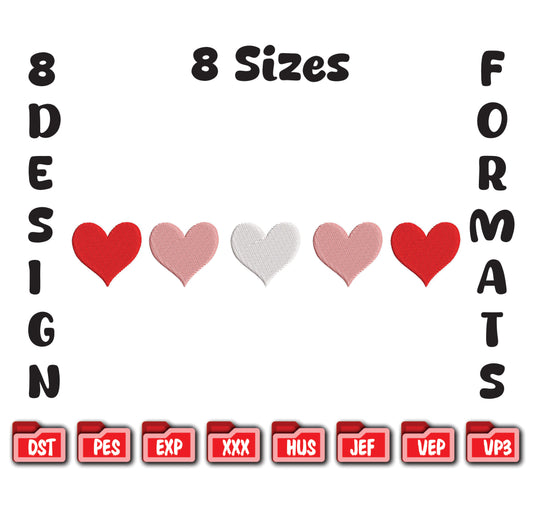 Rainbow Heart Row – Vibrant Valentine’s Day Embroidery Design