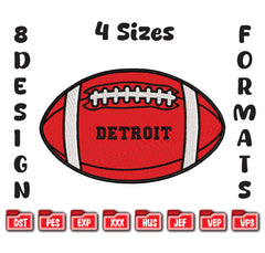 Detroit Football Embroidery Design, Machine Embroidery File, 4 Sizes & 8 Formats