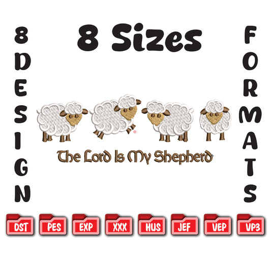 The Lord Is My Shepherd Embroidery, Christian Sheep Bible Verse Digital File