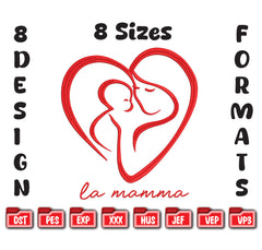 Mother and Baby Line Art Embroidery Design – Minimalist Heart Family (Digital Download)