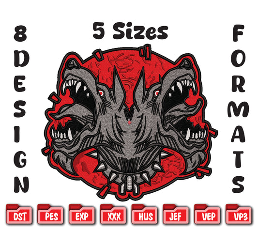Cerberus Embroidery Design, Three Headed Dog Machine File