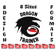 Dragon Trainer Embroidery Design, Night Fury Digital File, Toothless Embroidery Pattern
