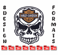 Harley Davidson Skull Machine Embroidery Design - 8 Sizes Included