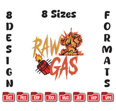 Raw Gas Embroidery Design - Dynamite Explosion Machine File - 8 Sizes 8 Formats