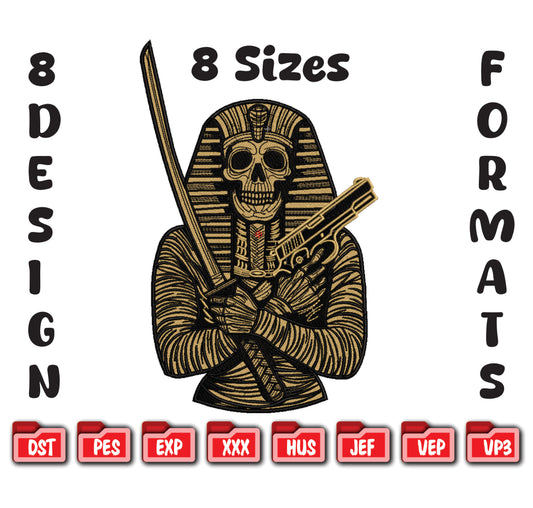 Mummy Pharaoh Embroidery Design, Skull King Machine File