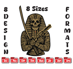 Mummy Pharaoh Embroidery Design, Skull King Machine File
