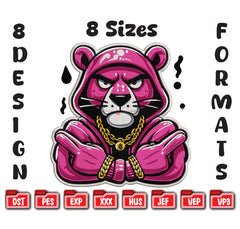 Pink Panther Thug Life Machine Embroidery Design - 8 Sizes & Multiple Formats