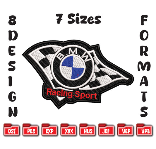 BMW Racing Sport Embroidery, Checkered Flag Digital File