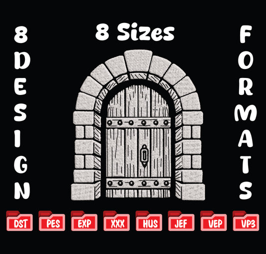 Medieval Stone Door Embroidery Design, Castle Archway Embroidery, Fairytale Gate Pattern