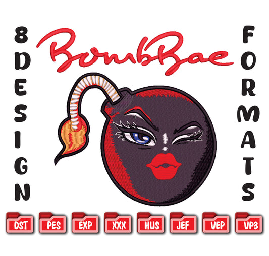 BombBae Embroidery Design, Cartoon Bomb Machine File