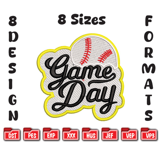 Game Day Baseball Embroidery Design, Sports Softball Machine File
