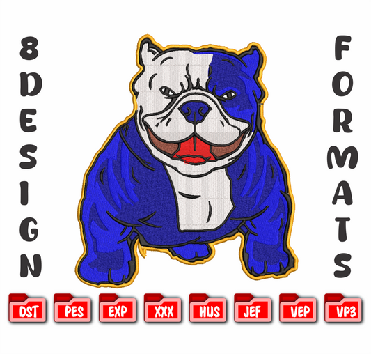 Blue Bulldog Embroidery Design, Bull Dog Mascot Digital File