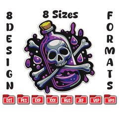 Skull Poison Potion Embroidery, Gothic Magic Bottle Machine Embroidery Design