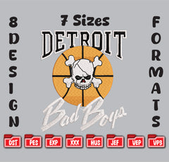 Detroit Bad Boys Basketball Embroidery Design, Skull Mascot Digital File