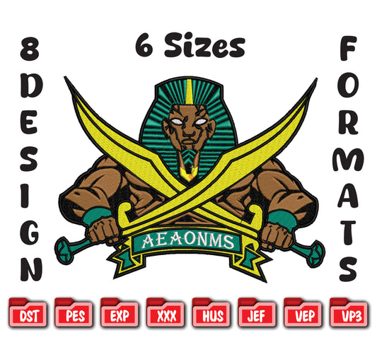 AEAONMS Egyptian Warrior Embroidery, Pharaoh Sword Design, Masonic Digital File
