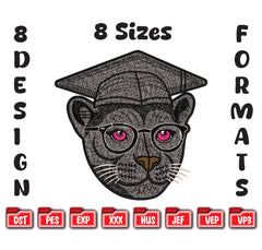 Graduation Panther Embroidery Design, Class of 2026 Mascot File