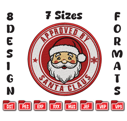 Santa Claus Approved Embroidery Design, Christmas Stamp Digital File