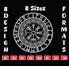 Viking Compass Vegvisir Embroidery, Norse Rune Machine Design