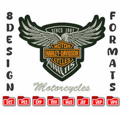 Harley Davidson Eagle 115th Anniversary Machine Embroidery Design, Motorcycle Biker Club Embroidery File, 8 Sizes, 8 Formats