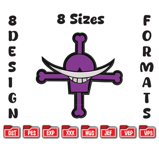 Purple Jolly Roger Embroidery Design - Pirate Skull Machine File - 8 Sizes 8 Formats