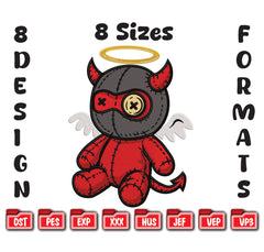 Voodoo Doll Devil Angel Machine Embroidery Design - 8 Sizes & Multiple Formats