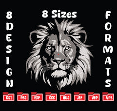 Majestic Lion Head Embroidery Design, Wild Animal King Digital File