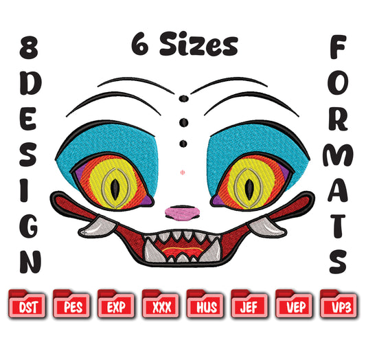 Trippy Cartoon Face Embroidery, Psychedelic Eyes Machine Design, 8 Formats 6 Sizes