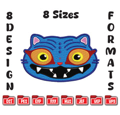 Blue Monster Cat Embroidery Design, Cartoon Beast Digital File