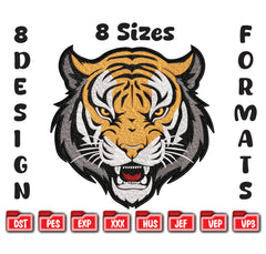 Tiger Head Embroidery Design, Wild Animal Digital File, 8 Sizes