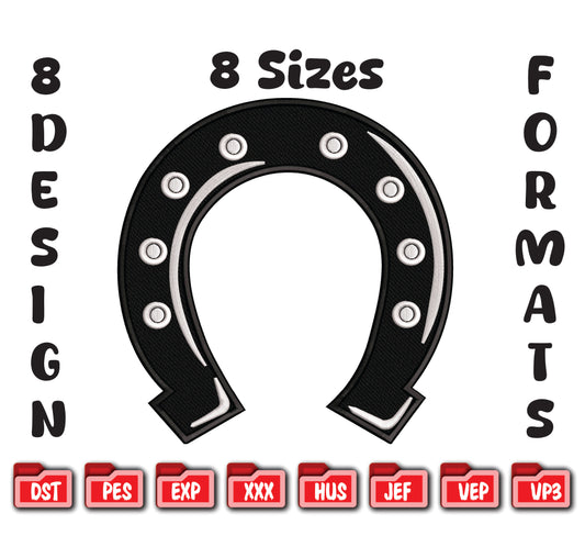 Horseshoe Embroidery Design, Lucky Horse Shoe Digital File, 8 Sizes 8 Formats
