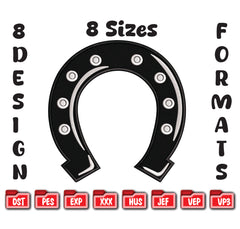 Horseshoe Embroidery Design, Lucky Horse Shoe Digital File, 8 Sizes 8 Formats