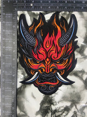 Cyberpunk Oni Fire Large Back Patch – Futuristic Streetwear Applique