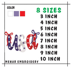 Coquette USA Embroidery Design - 4th of July Machine Embroidery File - Patriotic Bow Digital Download
