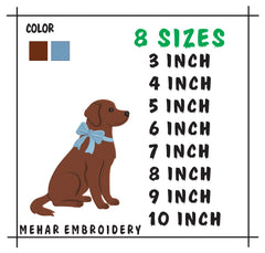 Chocolate Labrador Embroidery Design – Dog with Blue Bow (Digital File)